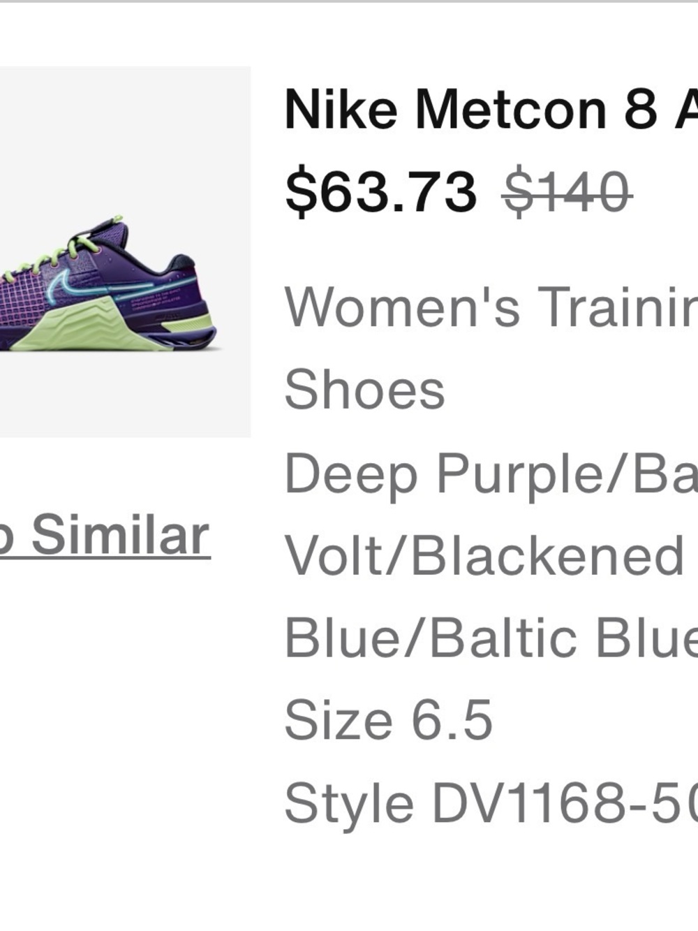 Nike Women’s Metcon 8 Training Shoes - Deep Purple/Volt Accent Size 6.5 - Picture 3 of 3